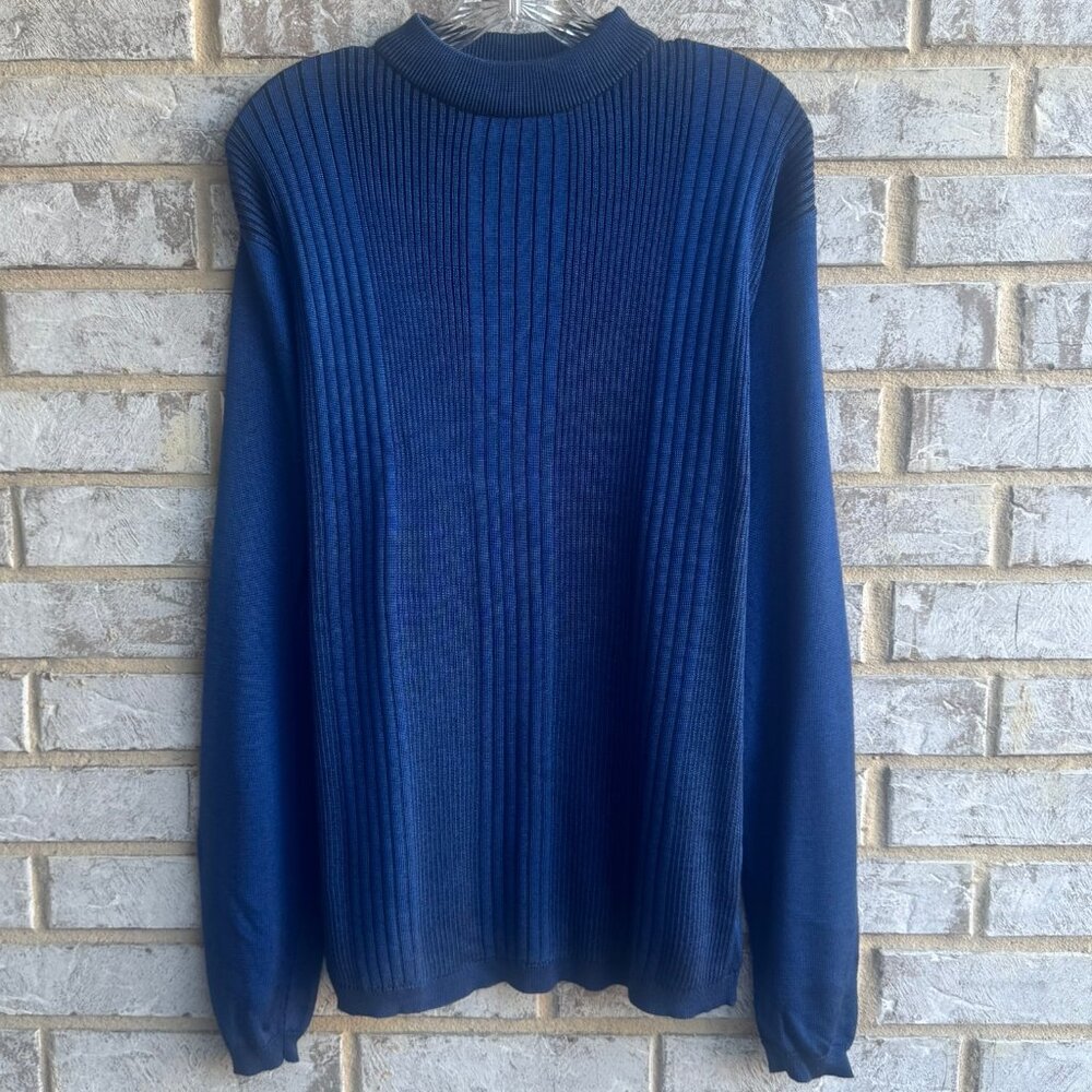 Bachrach Long Sleeve Crew Neck Black/Blue Rib Knit Sweater Men's Size M